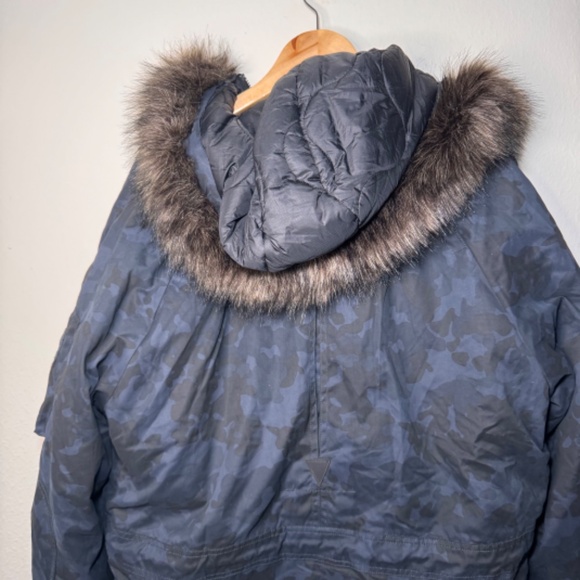 SuperDry SDX Parka Jacket Men's 2XL Blue Camo Faux Fur Trim Hood NWT - Picture 10 of 10